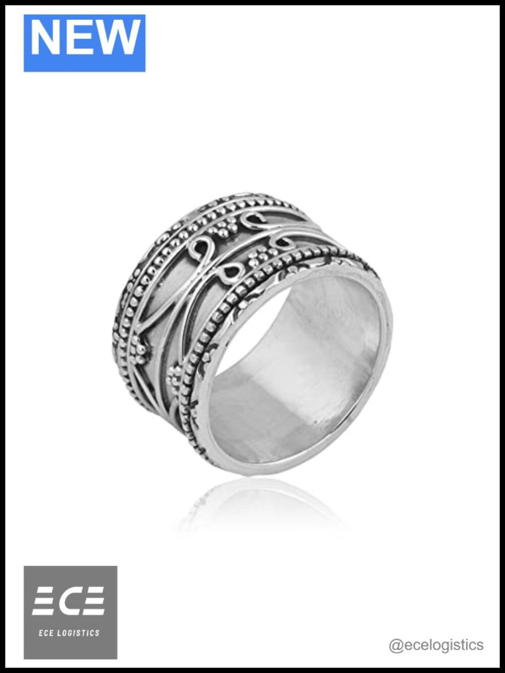 Meditation Spinner Ring 925 Sterling Silver Wide Fidget Band